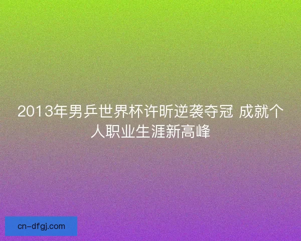 2013年男乒世界杯许昕逆袭夺冠 成就个人职业生涯新高峰